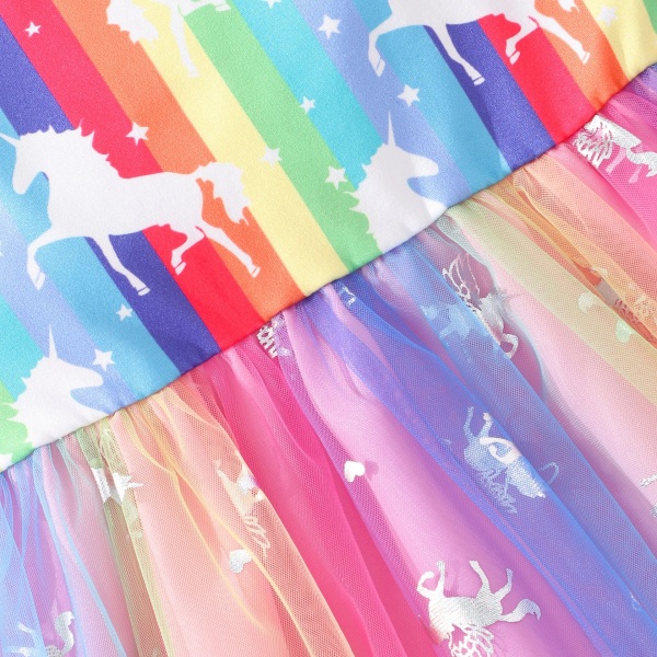 Barn Flickor Tecknad Unicorn Print Princess Dress Party Dress White 90cm