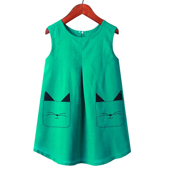 Barn ärmlös Söt print solklänning sommar casual klänning Green 140cm