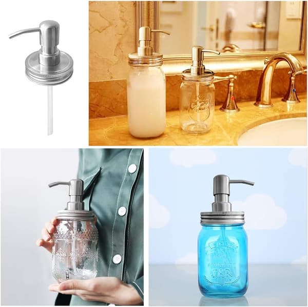 2-pak Rustfri Stål Sæbedispenser Pumpe - Rustik Håndsæbepumpe til Syltetøjsglas, Ideel til Opvaskesæbe og Lotion, 480 ml Kapacitet.