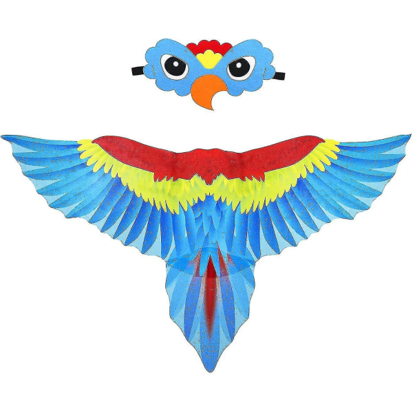 Fågelkostym Papegojvingar för barn med fågelmask, örnklädningsvingar för flickor Pojkar Halloween Rollspel Partyfavors Blue Parrot