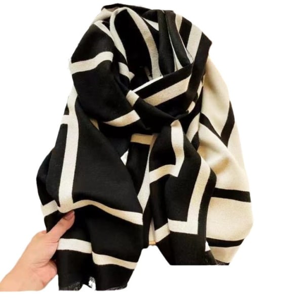 Ull kashmir svart scarf för flickor höst och vinter 2023 ny mångsidig koreansk stil high-end sjal dubbel användning halsduk black rice color matching 65*190cm