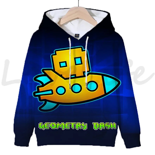 Angry Geometry Dash Hoodies för crianças, Cartoon Game Sweatshirts för crianças, 3D Print Hoody, Pulôveres för meninas och meni Dark Grey 110