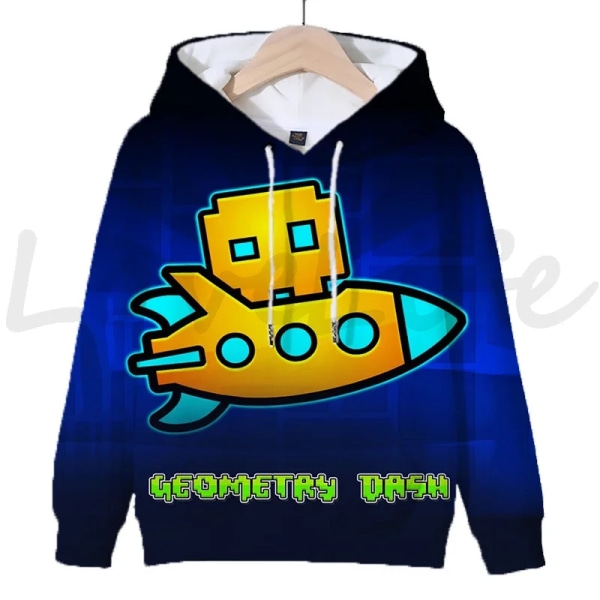 Angry Geometry Dash Hoodies för crianças, Cartoon Game Sweatshirts för crianças, 3D Print Hoody, Pulôveres för meninas och meni Dark Grey 120