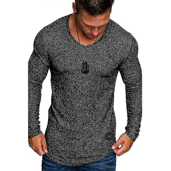 Miesten pitkähihainen T-paita Slim Fit V-kaula-aukkoinen lihaksia korostava