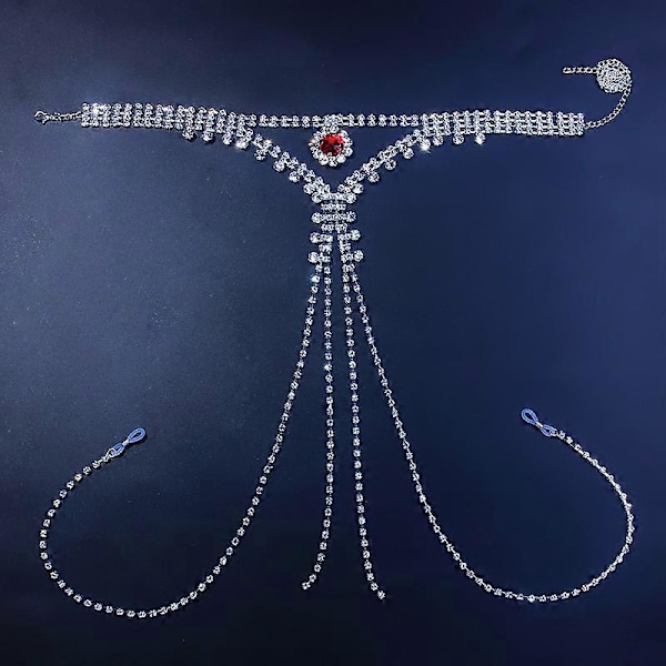 Boho Rhinestone Underkläder Silverkedja Kristall Trosor Bikini G-String Kroppssmycken Accessoarer för Kvinnor och Flickor