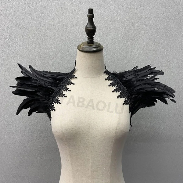 Natural Feather Shrugs Sjal För Kvinnor Cosplay Svart Halloween Lyx Fjäder Shoulder Wraps Sexig Punk Gothic Feather Scarves Black-1 One Size
