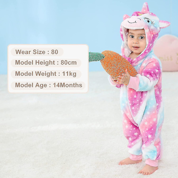 Unisex baby Vinter Höst Flanell Huva Romper Cosplay Jumpsuit Hög kvalitet Unicorn 2 5 Months