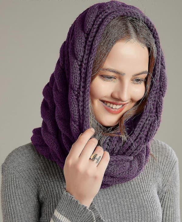 Dam Tjock Ribbstickad Vinter Infinity Cirkel Loop Halsduk Premium Twist Purple
