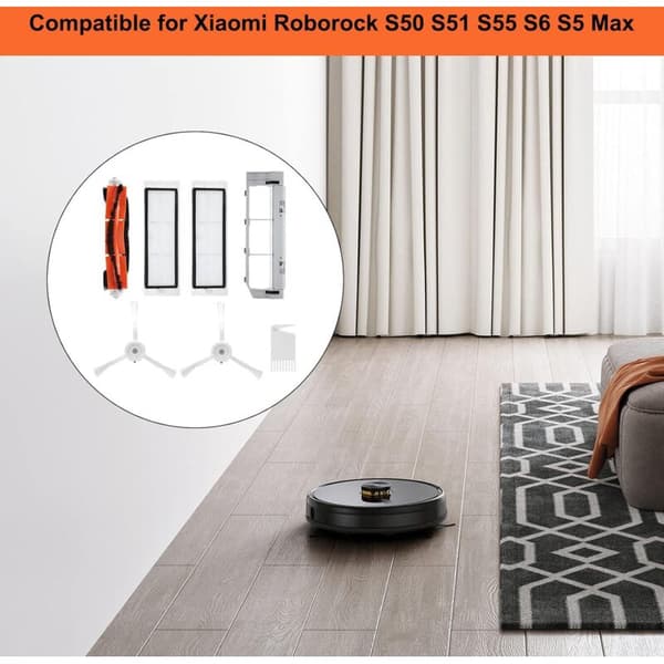 Tilbehørssæt til Xiaomi Robotstøvsuger, 2 sidebørster + 2 filtre + 1 centralbørste + 1 klinge + dæksel til centralbørste