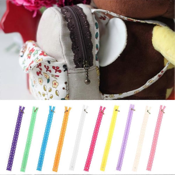 10 st Spetsdragkedja Blandad Stil Knopp Sidenform Nr 3 Nylon Sömnad Klädtillbehör 30cm