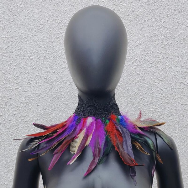 Lace Swap Feather Bib Scarf Fake Collar Halloween Masquerade Costume Colorful