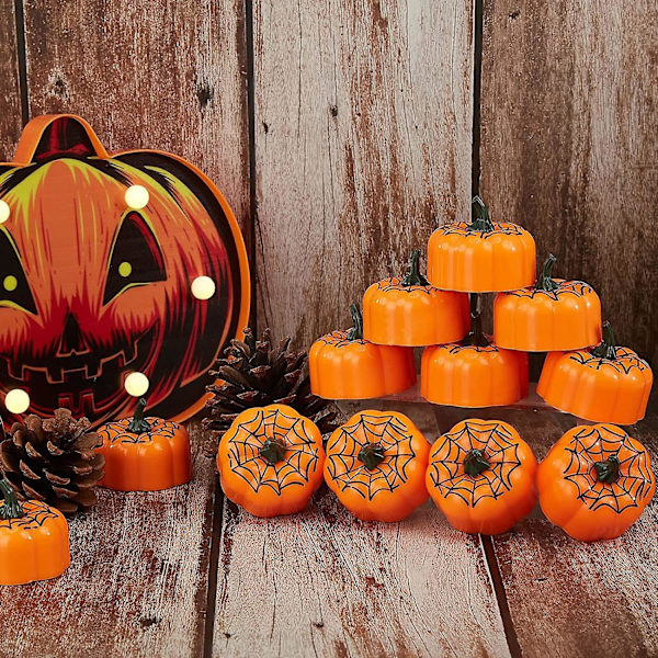 Halloween pumpa värmeljus 12st led pumpa ljus flimrande mini orange dekorativ värmeljus för halloween fest utomhus Pumpkin