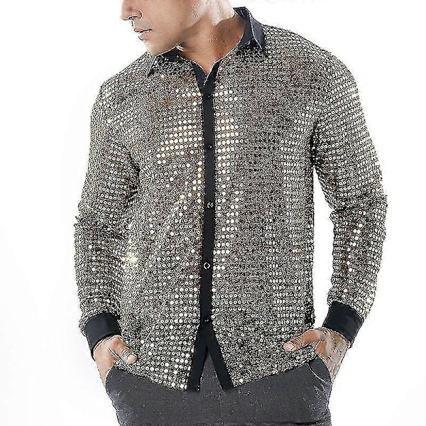 Glittertopp for menn med paljetter og netting, 60- og 70-talls disco-skjorte