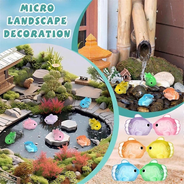 120 st Mini Glödande Fiskar Miniatyrstaty Söta Små Hartsplattfiskar Figur för Miniatyrlandskap Flo