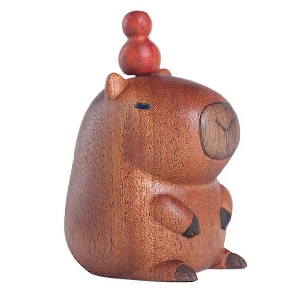 Trä Djur Statyer Miniatyr Trä Capybara Figurin Ornament Handgjord Snidad Hem Konst Staty för