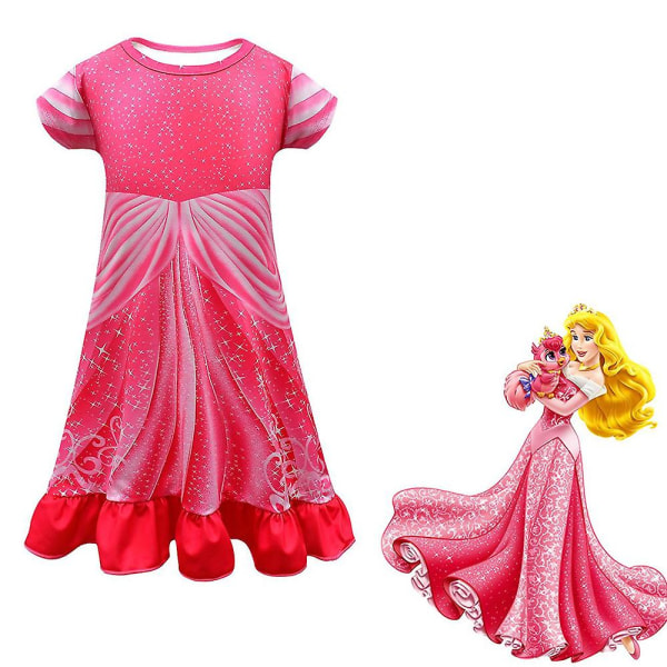 Kids Summer Short Sleeve Dress Cosplay Costume Casual Dress Rose Red 100cm