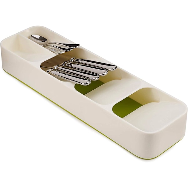 Bestikkurv til Kompakt Skuffe, Skuffeorganisator, Hvid, 11 x 39,5 x 5,7 cm