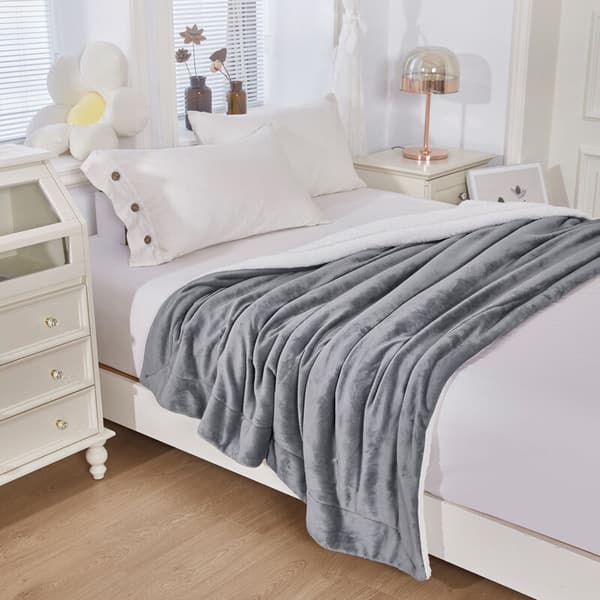 (180x200 Grå) Fleece Sofateppe - Vinter Sofateppe. Mykt og Varmt Saueskinn Sofateppe for 2 Personer