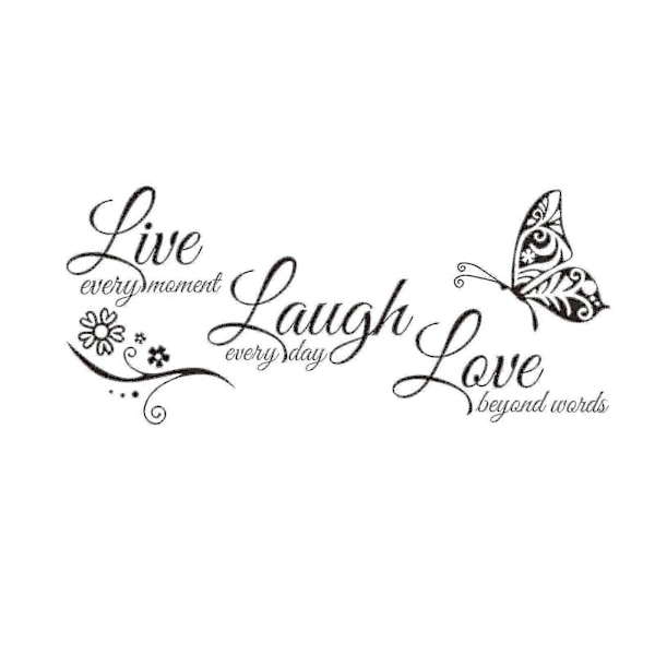 Live Love Laugh -setti, 3 seinätarraa, motivoivat seinätarrat (10,6x23, musta)