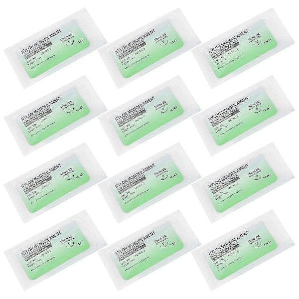 12 st/set Nål Suture Nylon Monofilament Tråd 3/0