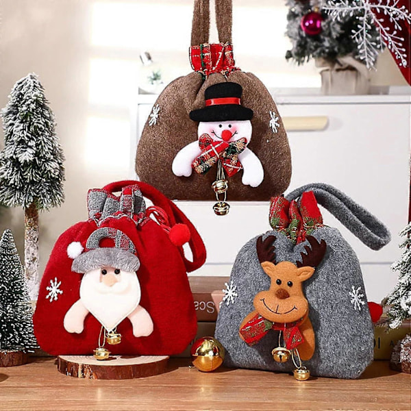 Julgåvor Docksäckar, små julgåvor, tomte snögubbe ren docksäck, juldekoration äppelsäck (3 st)