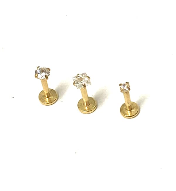 3 st guldpläterad Labret med sten. 6mm