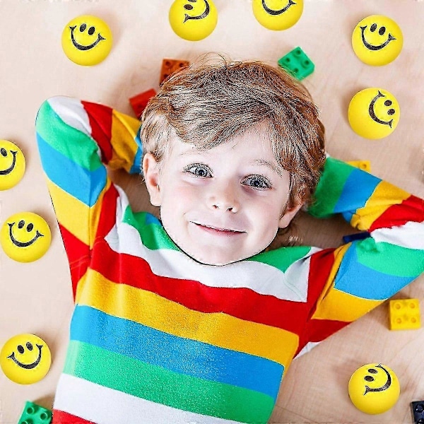 Pakke med 24 stk. 2 tommer Stress Smile Bolde, Stressbolde kompatible med Børn og Voksne Gul Sjov Stressbold til Børn
