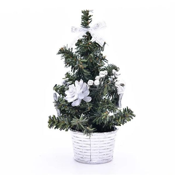 Julgransprydnad Dekoration Hem Bärbart Bord Xmas Festival Mini Inredning 20cm Navidad Presenter Jultomten Nyårsträd Silver 1