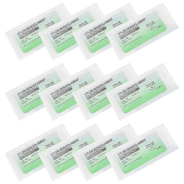 12 st/set Nål Suture Nylon Monofilament Tråd 3/0