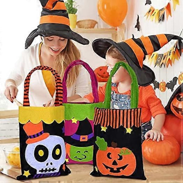 Halloween Godteposer Festgaver 3 stk. Tote Gjenbrukbare Gresskar Gaveposer for barn Knask eller Knep-poser