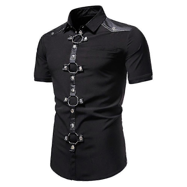 Miesten goottilaiset lyhythihaiset paidat rento juhla punk slim fit nappipaita toppi T-paita