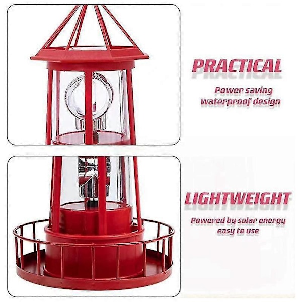 LED-solcellsdriven fyr, 360 graders roterande utebelysning A
