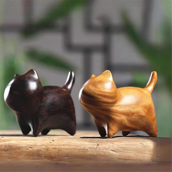 Kattfigurer i trä, modern stil, dekor, söta staty-ornament för skrivbord, kontor, presenter, kaffe