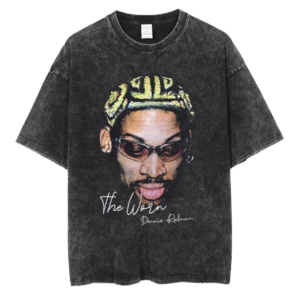 Dennis Rodman Grafisk T-shirt Oversize sommar Herrkläder Bomullsmode Hip Hop Street Kortärmad T-shirt J297C-Black M