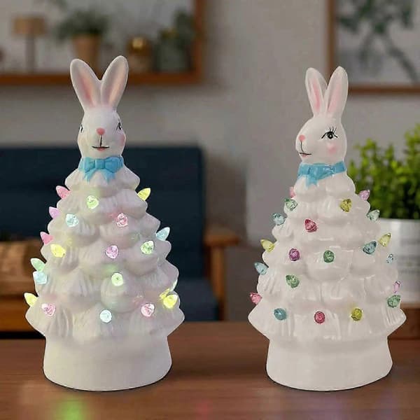 Keramisk Påskehare Trefigur med LED-lys, Samleobjekt Juledekorasjon
