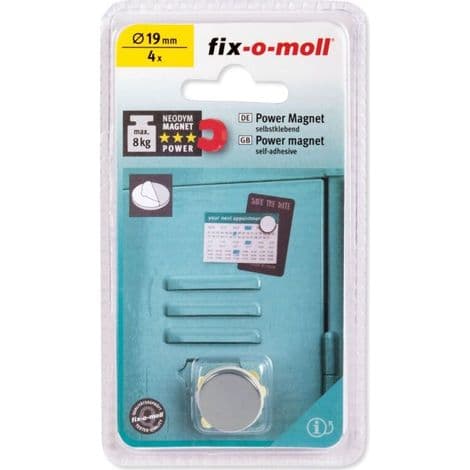 Sæt med 4 magneter. FIX-O-MOLL SUKI. 19 mm diameter. Sølv