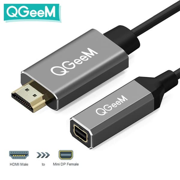 QGeeM HDMI Single til Mini DP Konverter Adapter Kabel UHD 4K@30Hz Plug and Play til PC Laptop