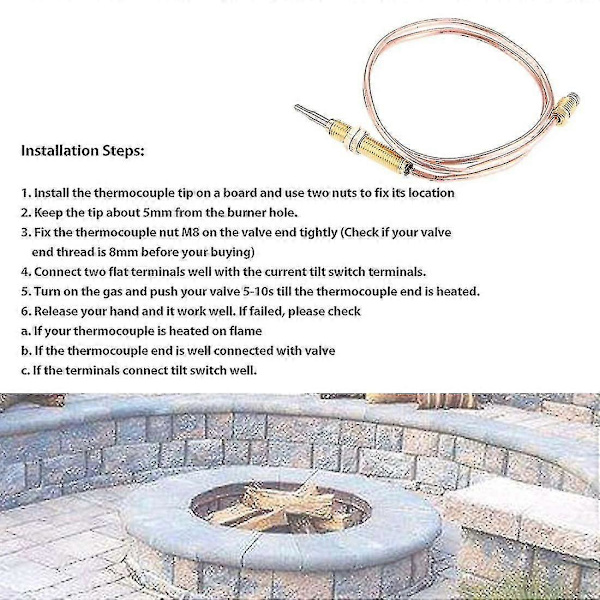 24\" Gass Termoelement Kit, M8x1 Gjenge Universal Termoelement Temperatur Sensor Termoelement Flammesvikt Sikkerhetsanordning-jie