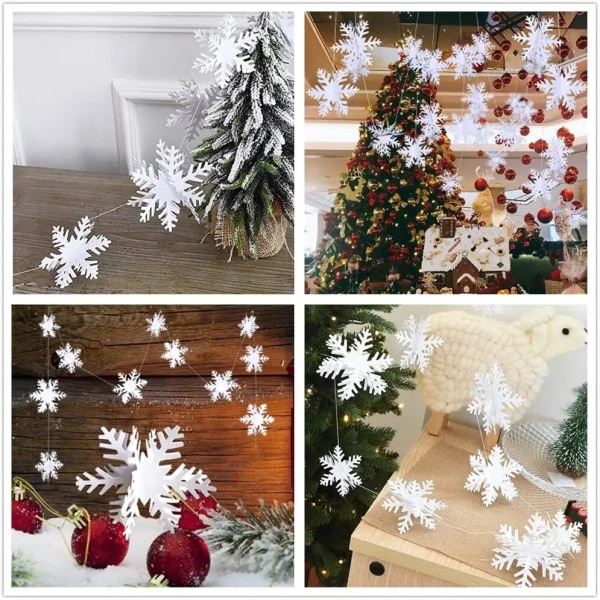 Julgran hängande snöflinga hängsmycke 3D stor snöflinga vitbok snöflingor hängande girlanger för julfestdekorationer Pink Large