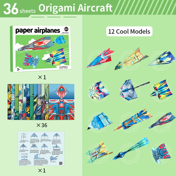 Børns Origami Flysæt - 3D Farvet Papfly