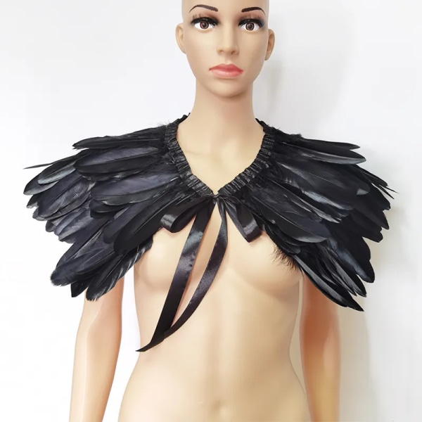 Gotisk fjädersjal Axeltillbehör Fjädermodevinge Halloween Cosplay Custume Karnevalsklänning Maskeradkläder Dekor black One Size