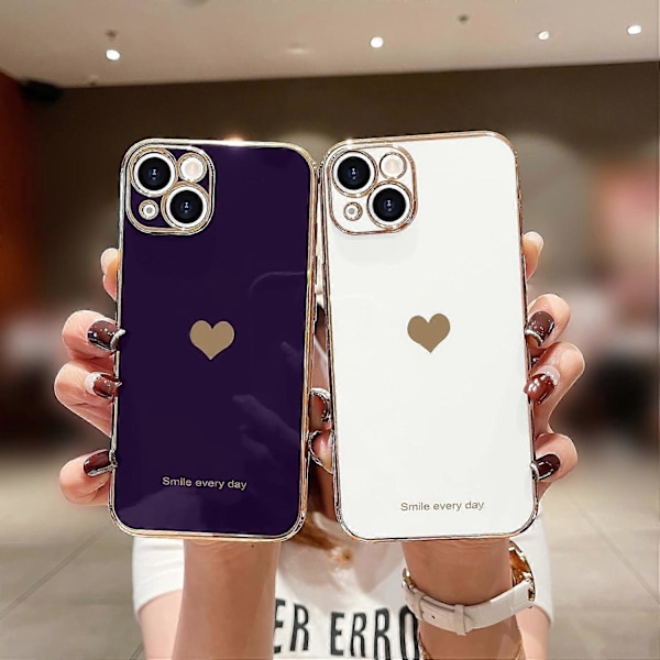 1 st Kompatibel med iPhone 14 Plus Skal för Tjej Kvinnor Sött Kärlekshjärta Lyxig Plätering Mjukt Baksida Upphöjt Kameraskydd Stötfångare Silikon Shoc