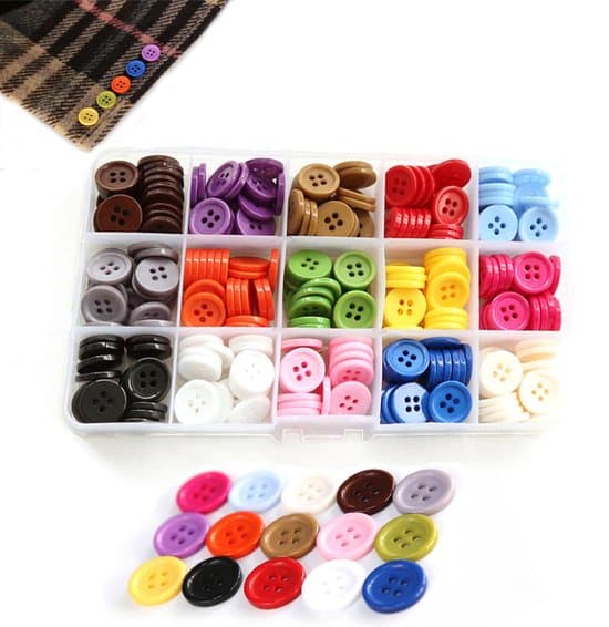 Knapper - 300 stk. - Tøjknapper - 4-huls knapper - Assorterede farver - 15mm