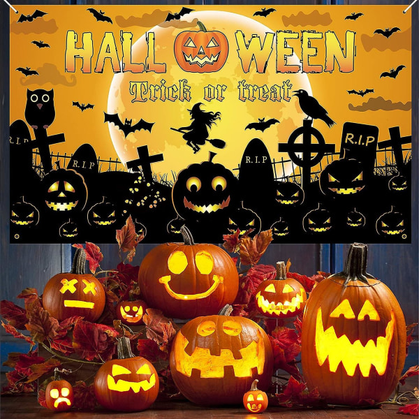 Halloween Backdrop Banner,xinmycket Extra Large Tyg Halloween Banner Halloween Photo Booth Bakgrundsdekoration För Inomhus Utomhus Butik Bar Decorat Orange D