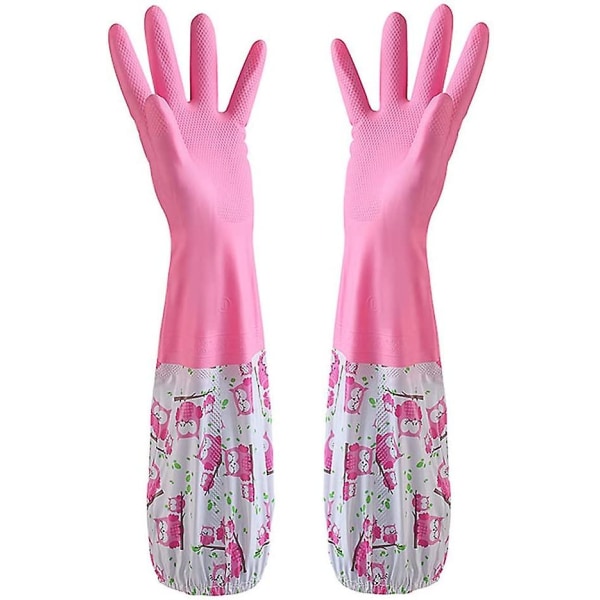 Ett par gummihandskar för rengöring av dammrännor - lång arm Pink