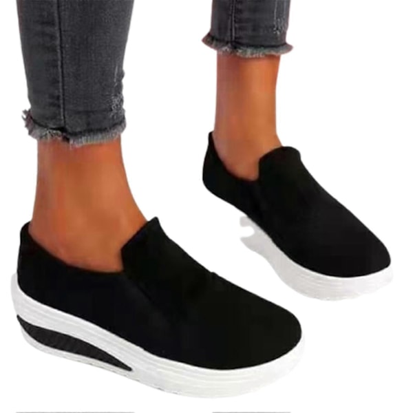 Tykk Platform Hælede Sko til Kvinder Pu Ruskind Loafers Casual Stødabsorberende Slip On Sko Til Daglig Solid-jie