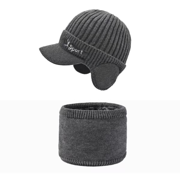 Ny stil utomhus stickad ullhatt med nackskydd, tjockt fleecefoder, varm för vintercykling, öronskydd Dark Gray