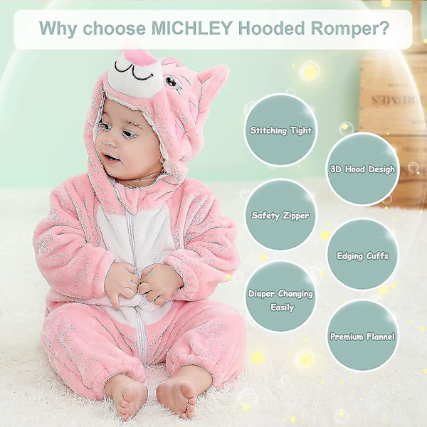 Unisex baby Vinter Höst Flanell Huva Romper Cosplay Jumpsuit Hög kvalitet Cat 2 5 Months