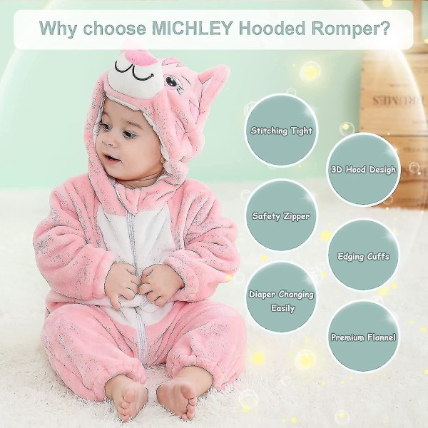 Unisex baby Vinter Höst Flanell Huva Romper Cosplay Jumpsuit Hög kvalitet Cat 6 12 Months