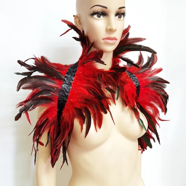 Feather Shrug Sjal Feather Fake Collar Shoulder Wrap Cape Gothic krage med bandband Cosplay Kostym Party Scarf Damer Red